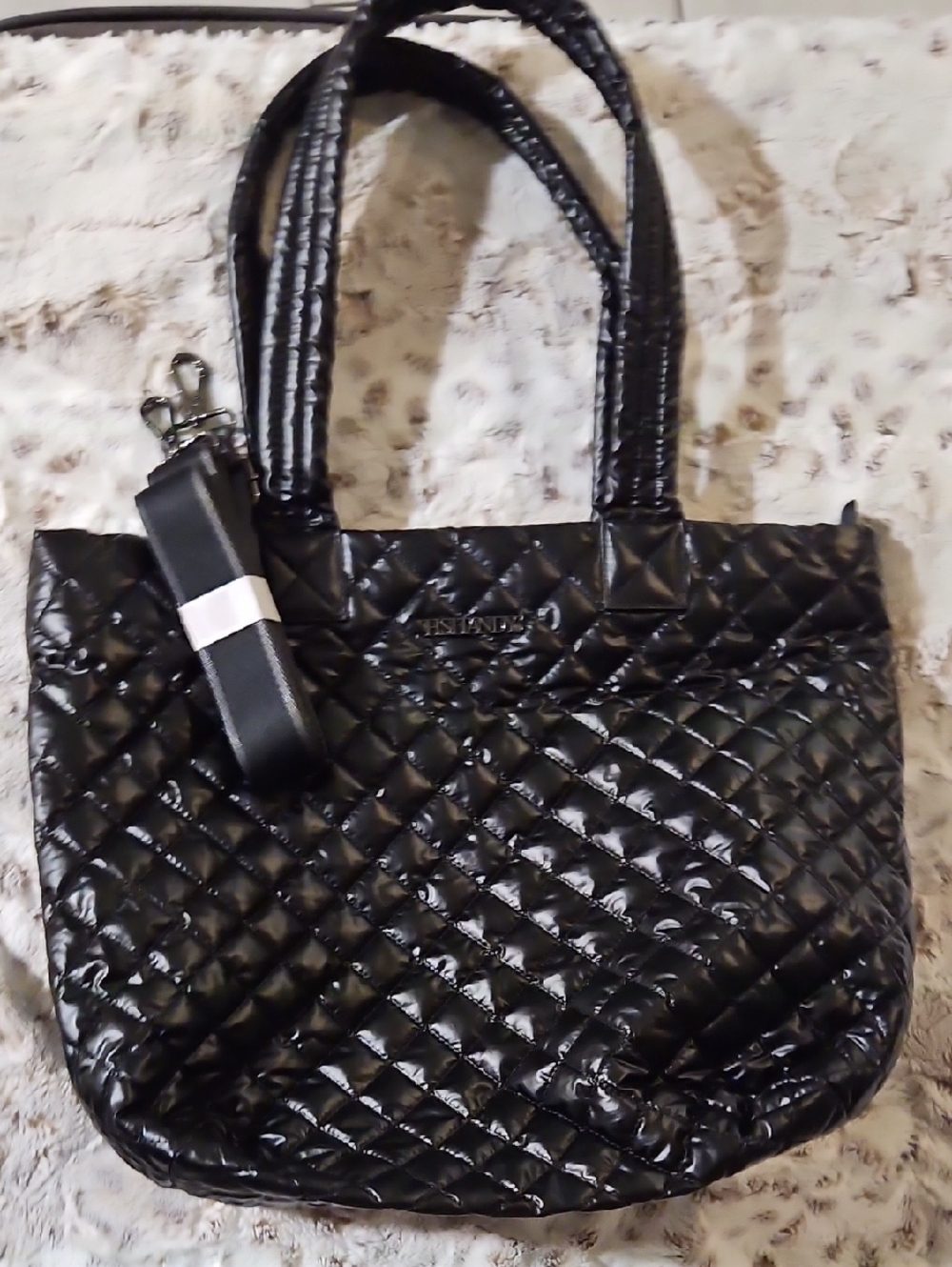 Quilted Black Tote with Detachable Strap